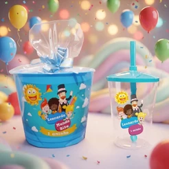 18 Balde De Pipoca + 18 Copo Twister Lembrancinha Personalizada