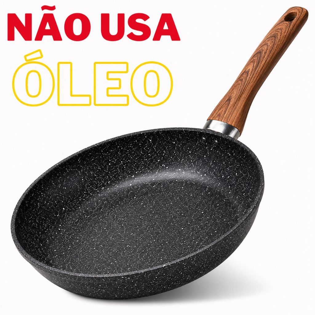 Frigideira 24cm/26cm Antiaderente Alumínio Revestimento Cerâmico Premium Cabo Madeira Não Gruda