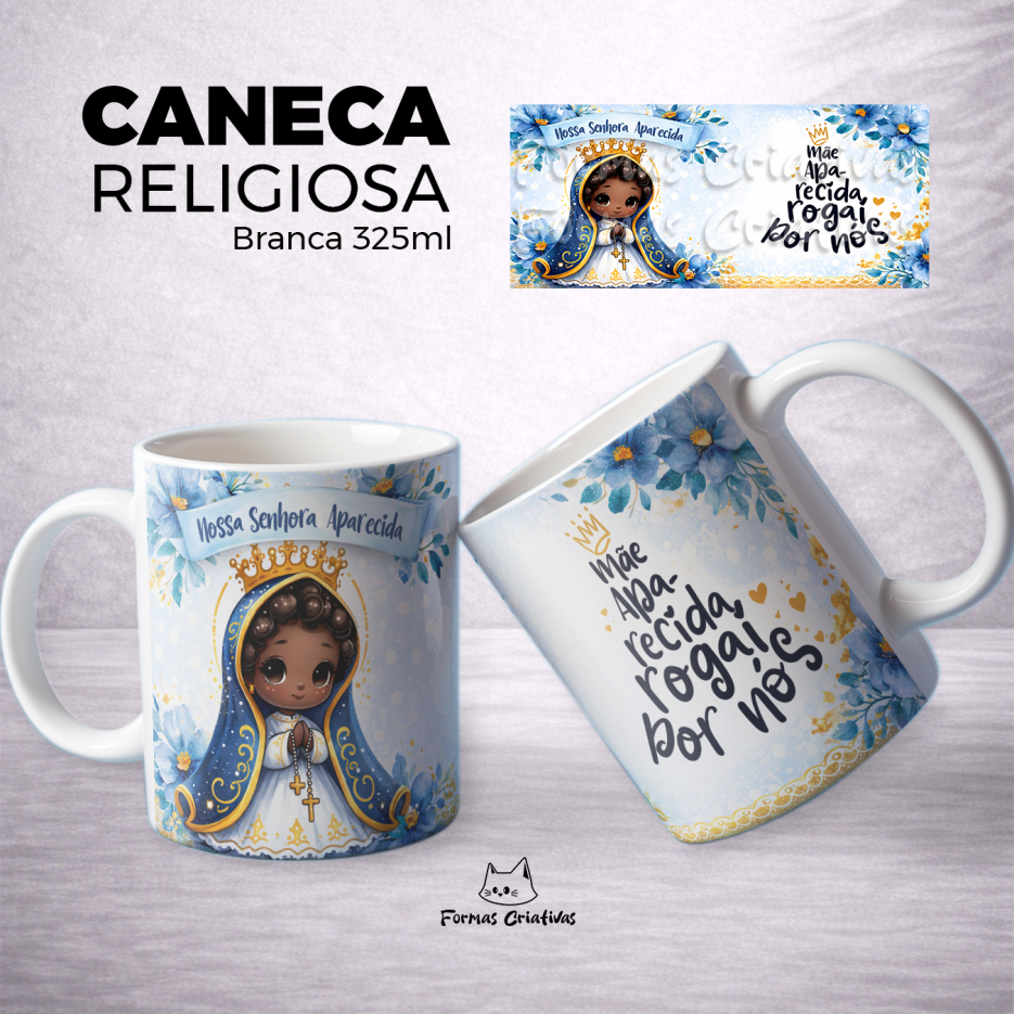 Caneca Personalizada Nossa Senhora Aparecida com Nome | Presente Religioso Católico | Cerâmica 325ml