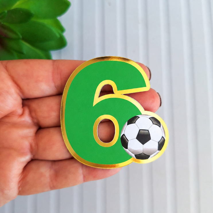 Aplique FUTEBOL - número 6 - número 3D - tag lembrancinha - caixinhas - personalizado - ENVIO RÁPIDO