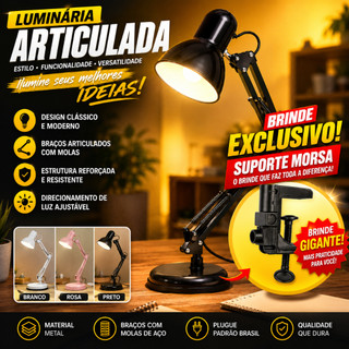Luminária de Mesa Pixar Grande 60cm Articulada Regulável Abajur de Mesa Para Manicure Estudo Leitura