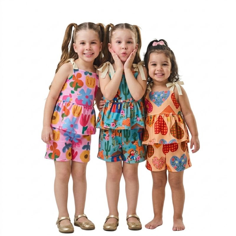 Conjunto Infantil menina Batinha e Short - Canelado Suede
