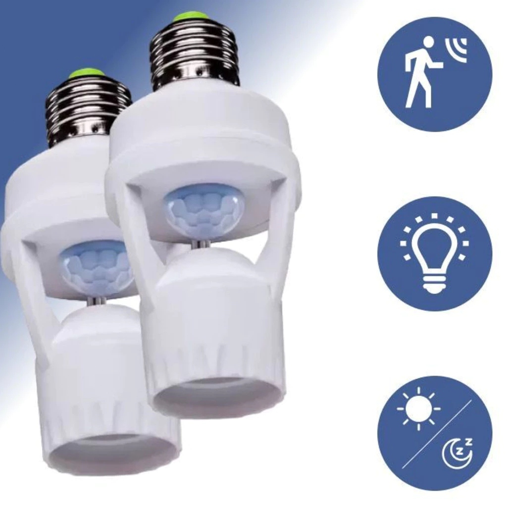 Sensor De Movimento E Presença Com Fotocélula Para Lâmpada Soquete E27 Bivolt 110V~220V Max 60W