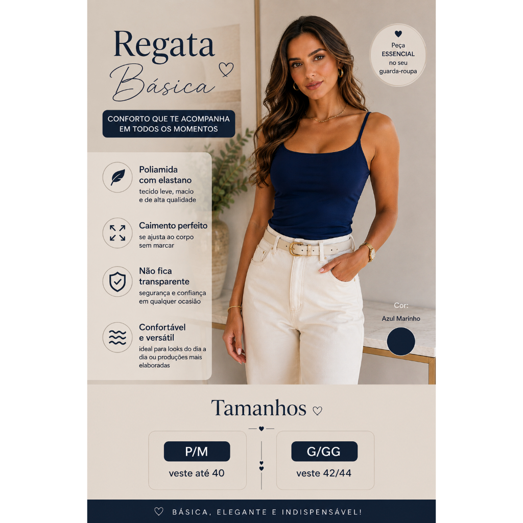 Regata Feminina Alcinha Poliamida com Elastano Básica Confortável Tecido Premium