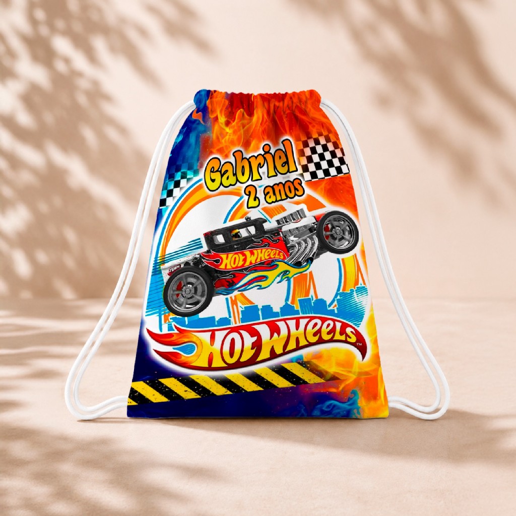 10 Mochila Personalizada 18x26 Sacolinhas Festa Aniversário Lembrancinha Hot Wheels M3