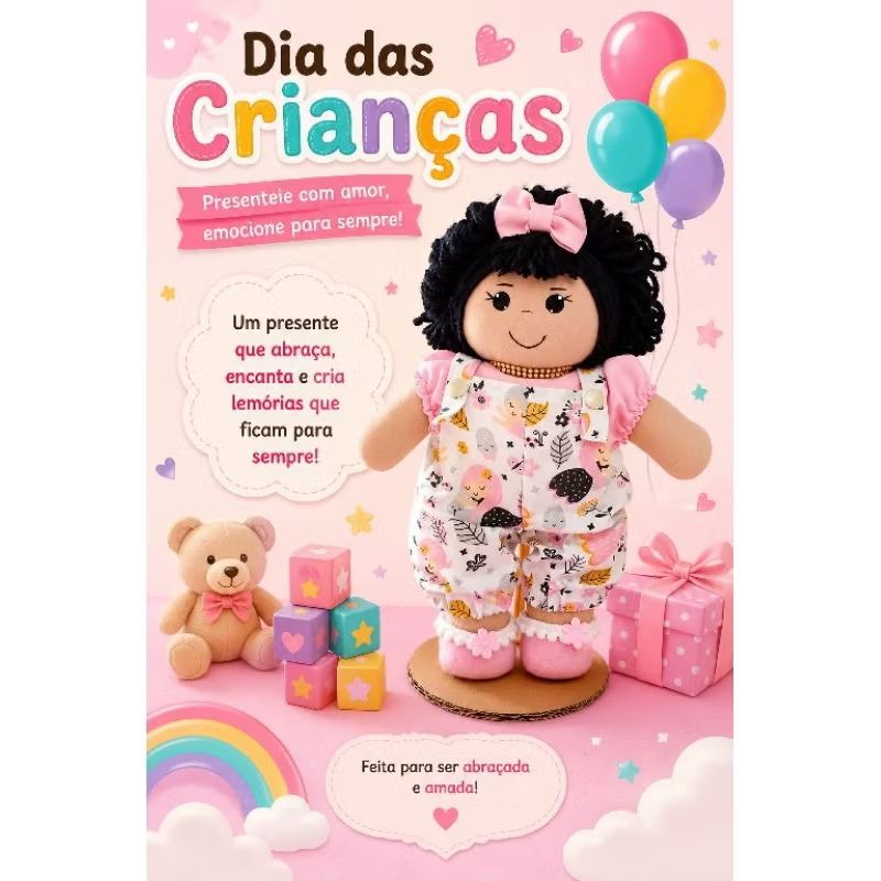 Boneca de pano artesanal para crianças e bebês na primeira infância