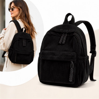Mochila Feminina Pequena Bolsa de Costas Casual Veludo Cotelê Passeio Viagem Dia a Dia Impermeável