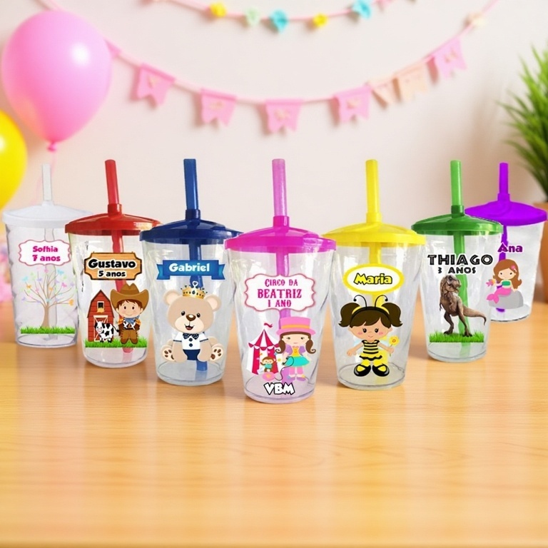 Kit C/ 40 Copos Twister  Personalizado 400ml C/Tampa e Canudo Lembrancinha de Aniversário Infantil
