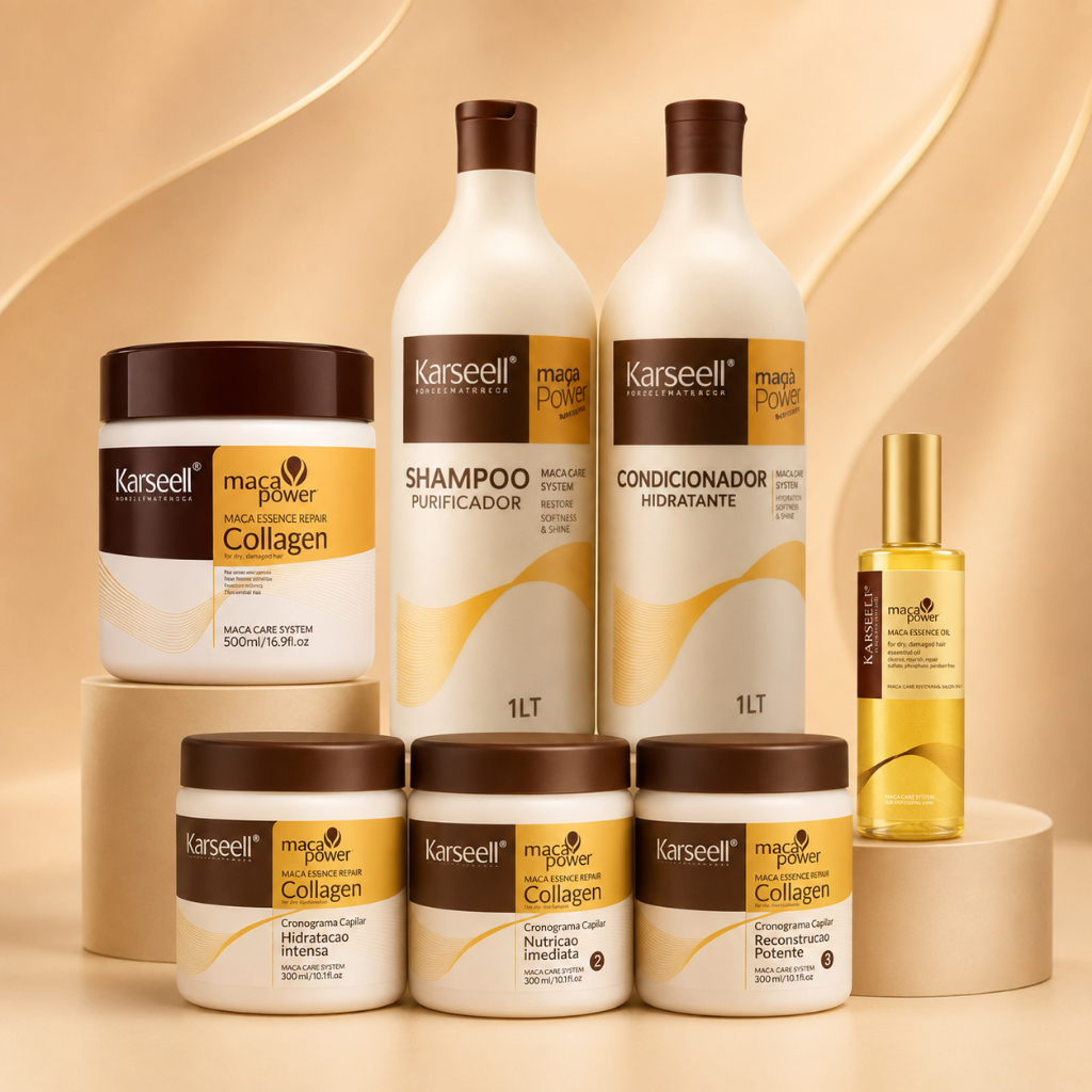 Kit Karseell Premium 7 Itens Cronograma Capilar Shampoo 1L Condicionador 1L Máscaras 500g  Óleo 50ml