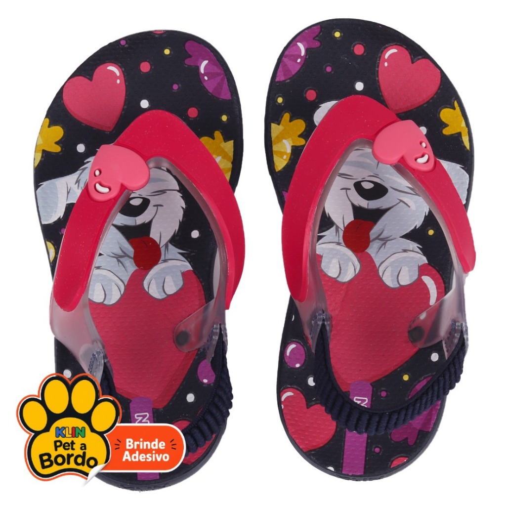 Chinelo Infantil Meninas Klin Com Elastico Marinho com Rosa