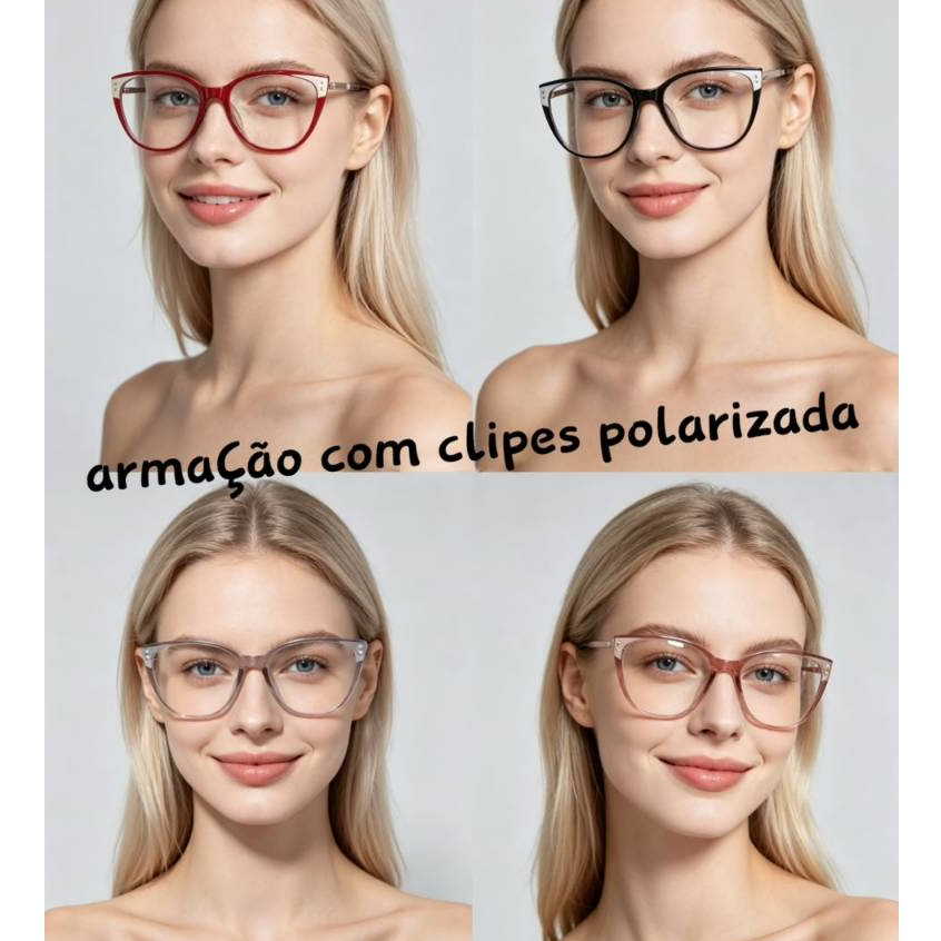 Clipon feminino 2 em 1 óculos de sol armação de grau 6523