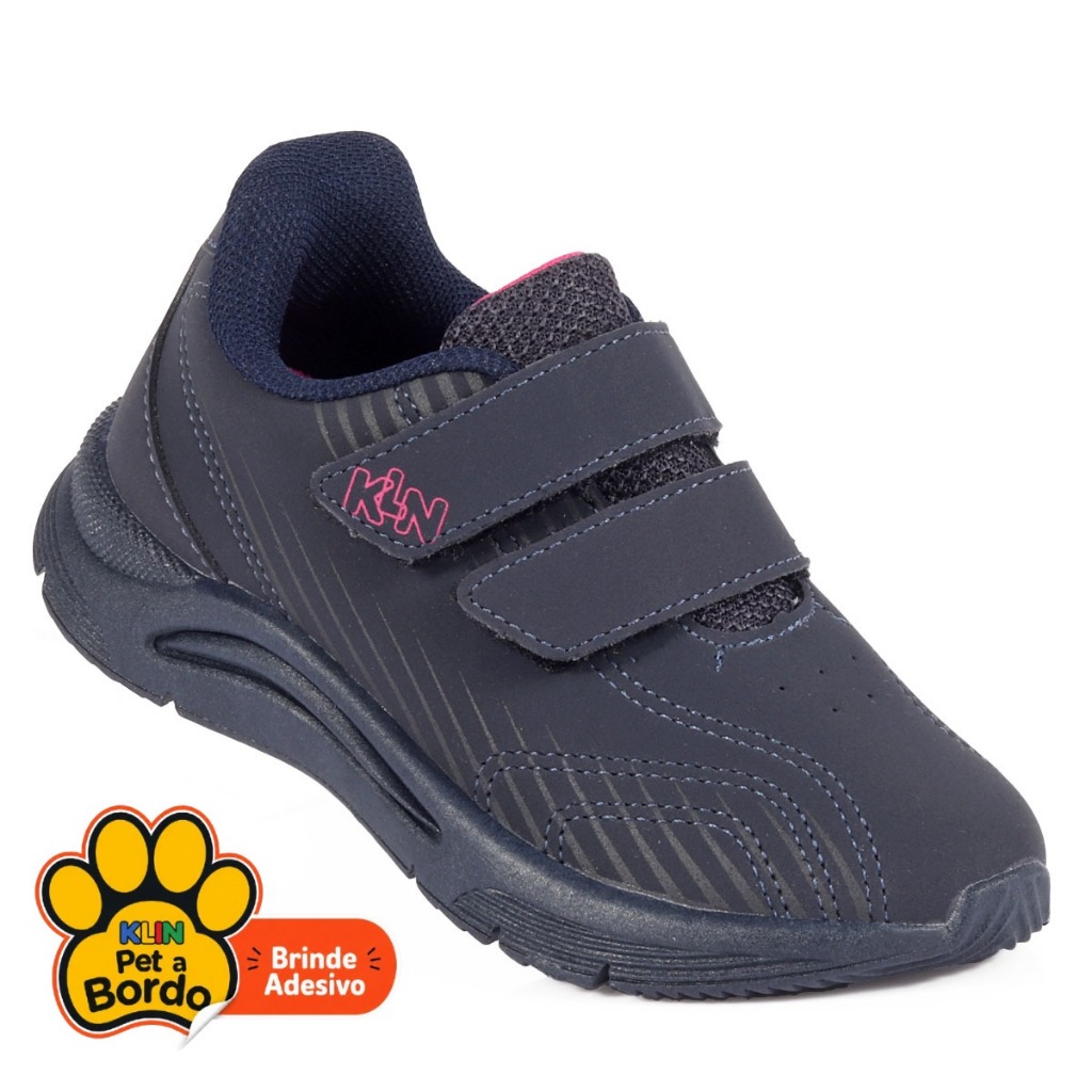 Tênis Infantil Menina Klin New Sport Calce Fácil com Velcro - Azul Marinho e Rosa