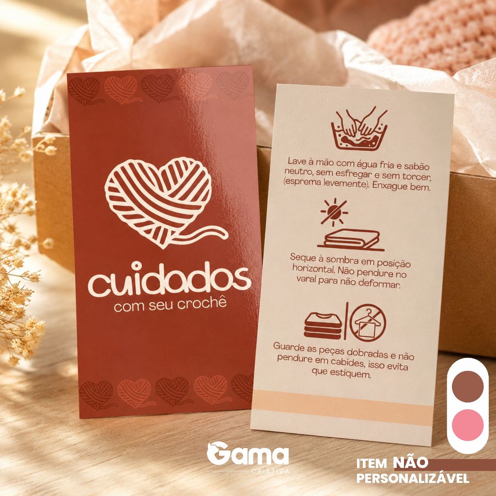 Cartão cuidados Croche | arte padrão | 9x5cm | 300G
