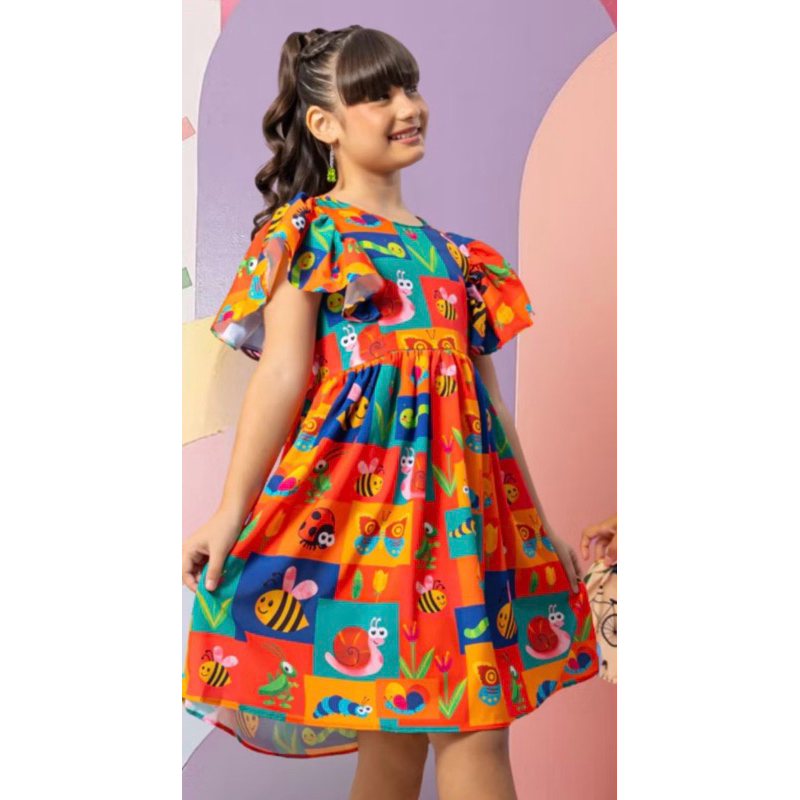 Vestido Infantil Menina Evangelico Soltinho Juvenil Festa Criança Feminino Moda Estampado Diva Babado Blogueirinha