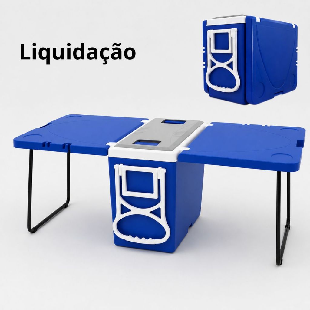 Cooler Caixa Termica 32 Litros Mesa Multifuncional 3 x 1 Rodinhas e Alça Transporte