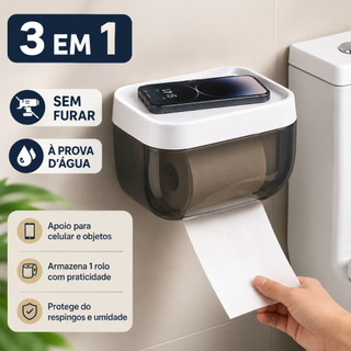 Porta Papel Higienico com Prateleira Adesivo Sem Furo Suporte para Celular e Lenco Umedec…
