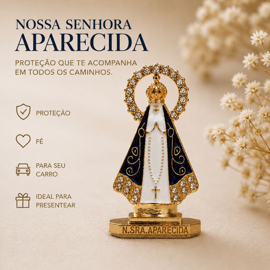 Nossa Senhora Aparecida com Coroa Imagem Santinha de Carro Dourada 1/2/3/4