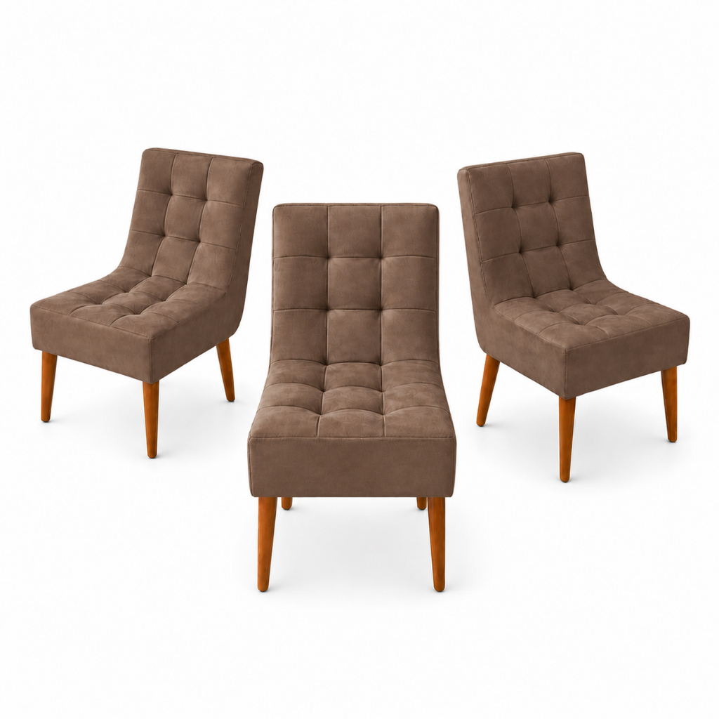 Cadeira De Jantar Kit 3 Unidade Tecido Suede Espuma D23 Confortável E Pés De Madeira Gf Móveis