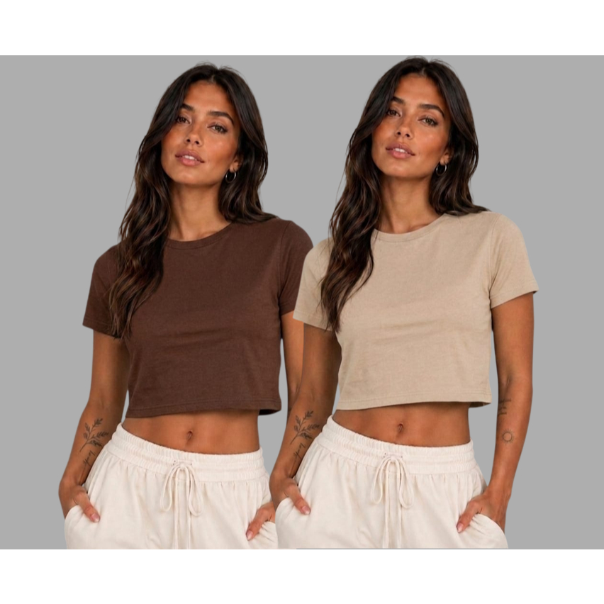 Kit 2 Cropped 100% Algodão Feminino Estilo Oversized Casual Blusa Soltinha Confortável Streetwear Envio Imediato