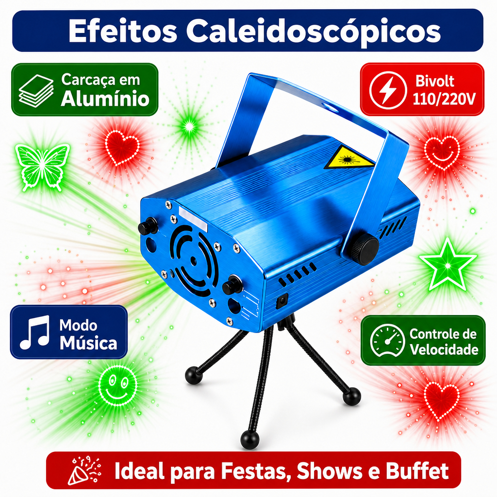 Projetor Laser Mini Bivolt Efeito Iluminação para Festa, Balada, DJ, Aniversário e Casamento Luz de Palco