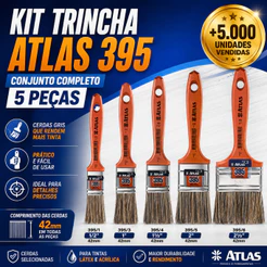 Kit 5 Pincéis Trinchas Atlas 395 Pincel Látex P/ Pintura de Parede Acabamento