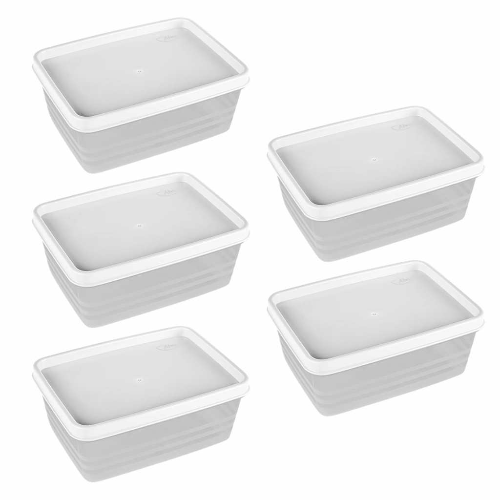 Kit com 5 Potes Herméticos retangular 500 ml cada – Alves Plastic