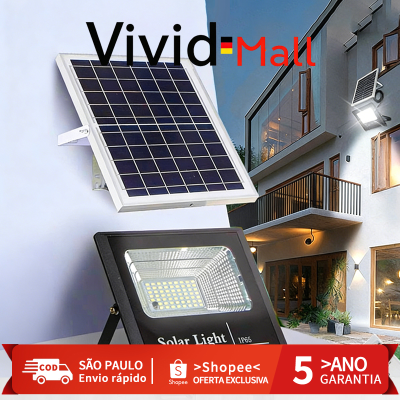 Luminária Solar LED 10000W IP69 Refletor Solar Externo Super Potente Com Painel Solar Bateria