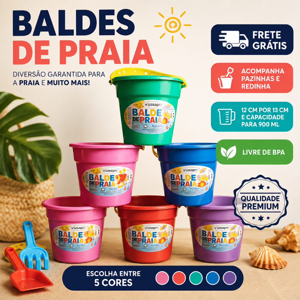 Kit 30 unidades Baldinhos de Praia infantil p/Diversão das Crianças Lembrancinhas de Festa Infantil