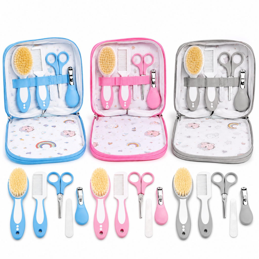Kit Higiene Conjunto Tesourinha Trin Pente Escova e Lixa de Unha 5 Itens Essenciais Cuidados Bebê!