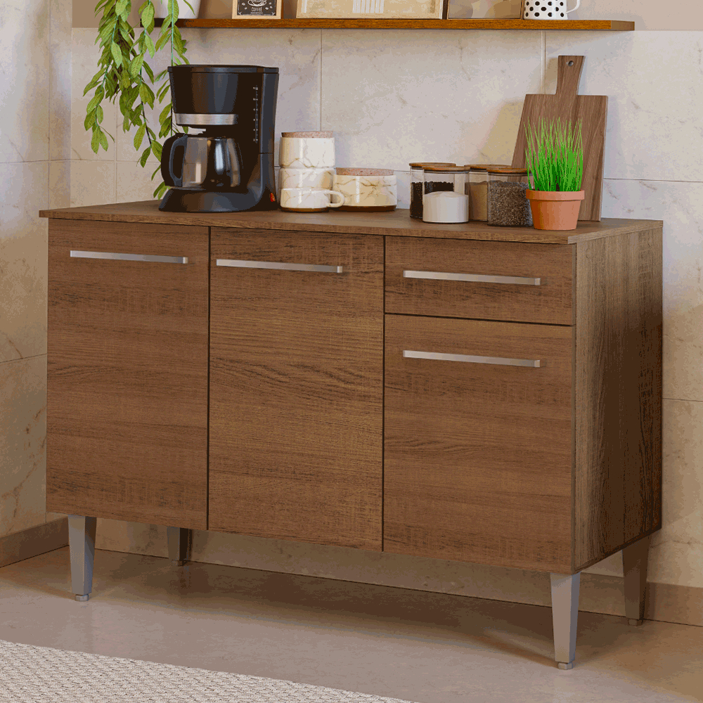 Balcão Gabinete Armário de Cozinha 3 Portas e 1 Gaveta Rustic Emilly Madesa