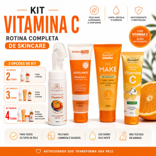 Kit Skincare Vitamina C Completo Clareador Facial Sabonete Esfoliante Sérum Máscara Hidratante