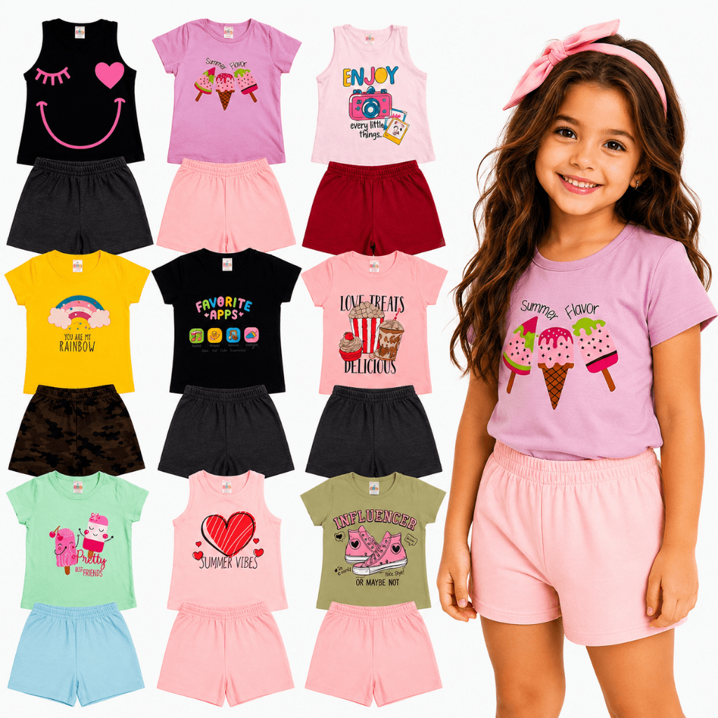 Kit Conjunto Infantil Menina 2 ao 12 Anos l Roupa Infantil Menina Verão l Conjunto Infantil Feminino