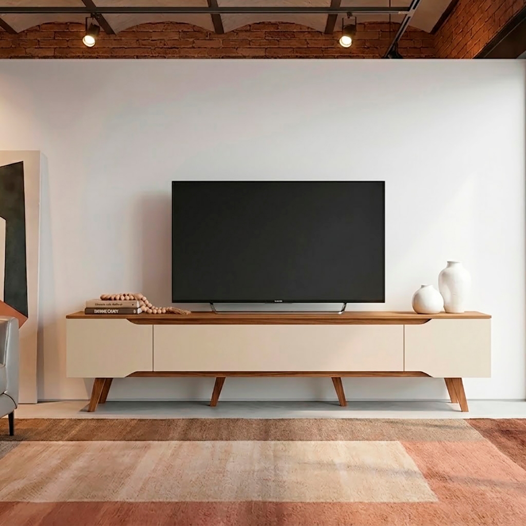Rack Retrô para TV até 70 Polegadas 2,20 mt Shop Cedro/Off White – Design Moderno e Alta Qualidade
