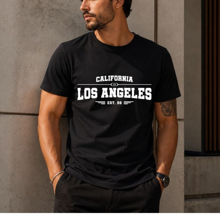 Camiseta Los Angeles California Masculina Estampada Streetwear EUA Retrô Casual