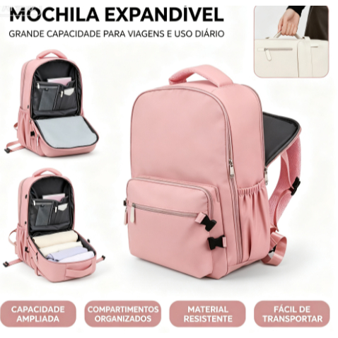 Mochila de Viagem Feminina Multifuncional Reforçada Impermeável Expansível Mochila para Notebook