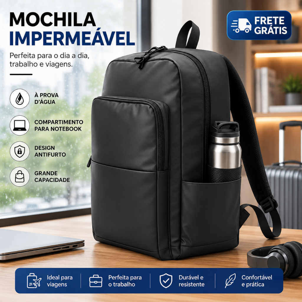Mochila Masculina para Notebook Impermeável Antifurto Espaçosa para Trabalho e Viagem