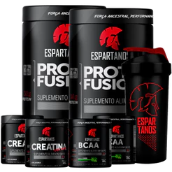 Kit 2x Whey Protein Fusion 900g + 2x Bcaa + 2x Creatina 100% + Coqueteleira - Espartanos