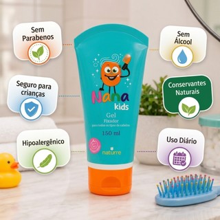 Gel Infantil Naturrê Kids Fixonildo Fixador para Pentear Cabelos Sem Álcool NANA KIDS