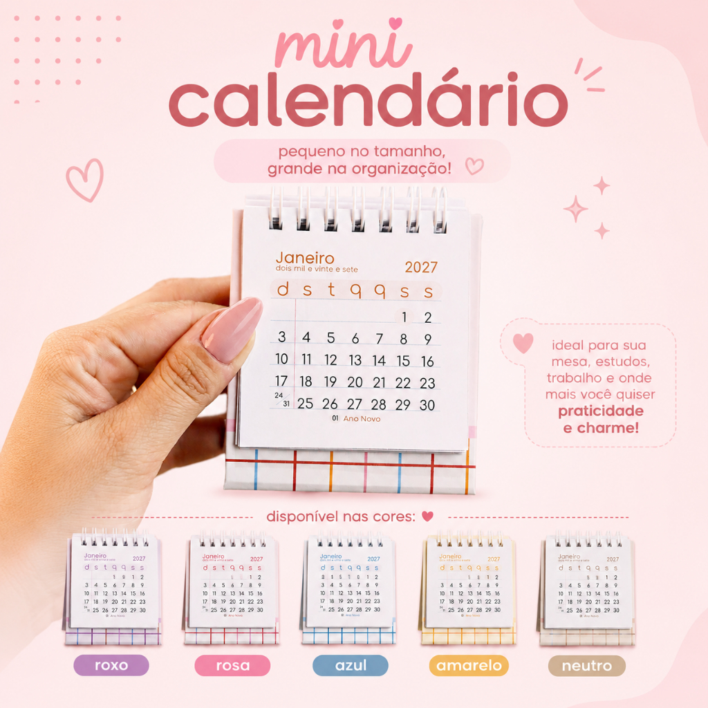 Mini calendário de mesa 2026 / 2027