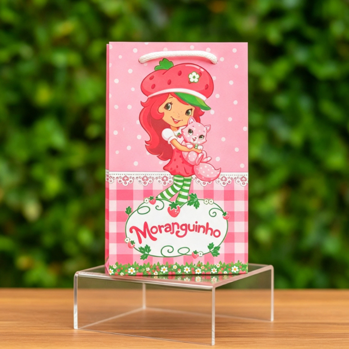 SACOLINHA PERSONALIZADA MORANGUINHO - ANIVERSÁRIO-MESVERSARIO-BATIZADO-LEMBRANCINHA-PEGUE E MONTE