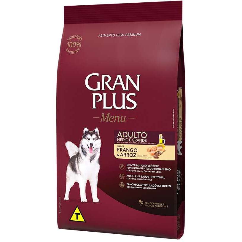 Ração Granplus Menu Adulto Médio e Grande Frango e Arroz 15 kg