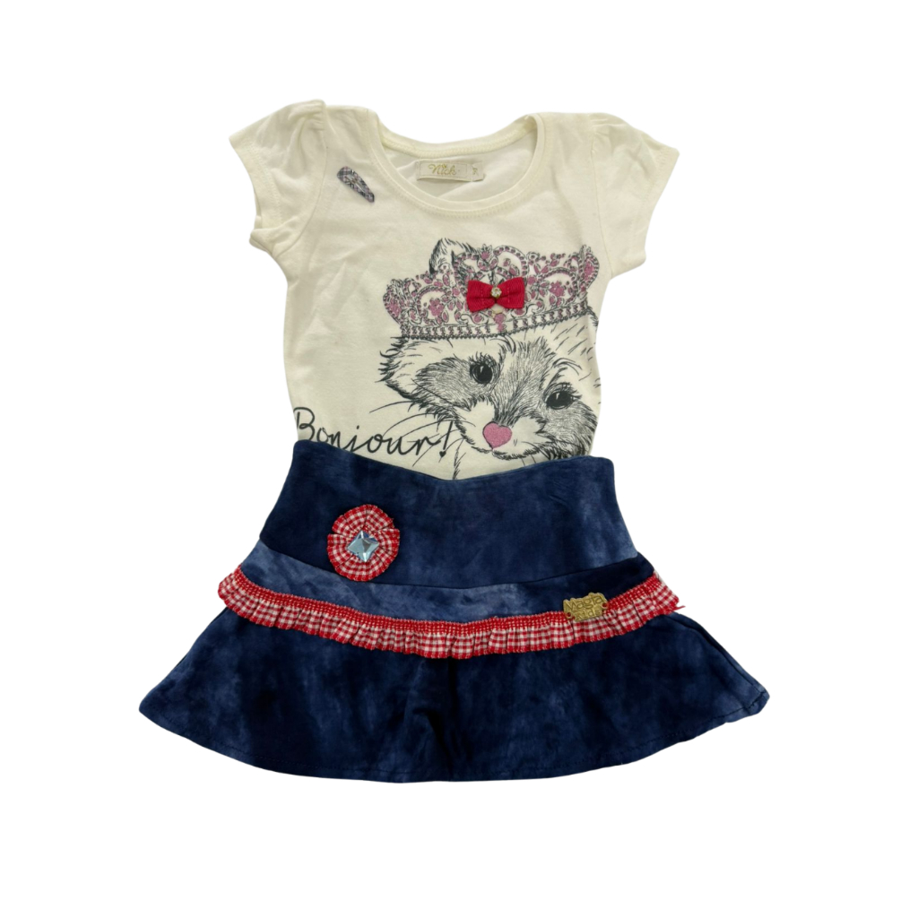 Conjunto Infantil Feminino Saia e Camiseta 100% Algodão Tamanho P