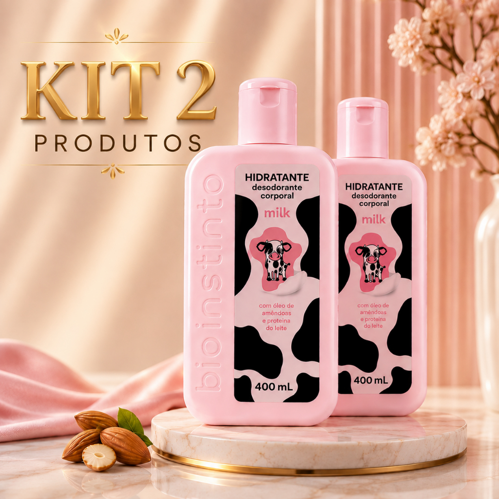 Kit 2 Hidratante Corporal Milk Óleo de Amêndoas Pele Macia e Hidratada Alta Fixação Bio Instinto 400ml