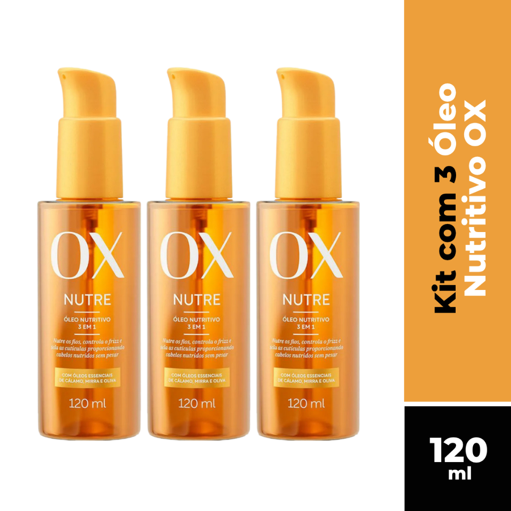 KIT C/3 ÓLEO NUTRITIVO 3 EM 1 OX NUTRE 120ML
