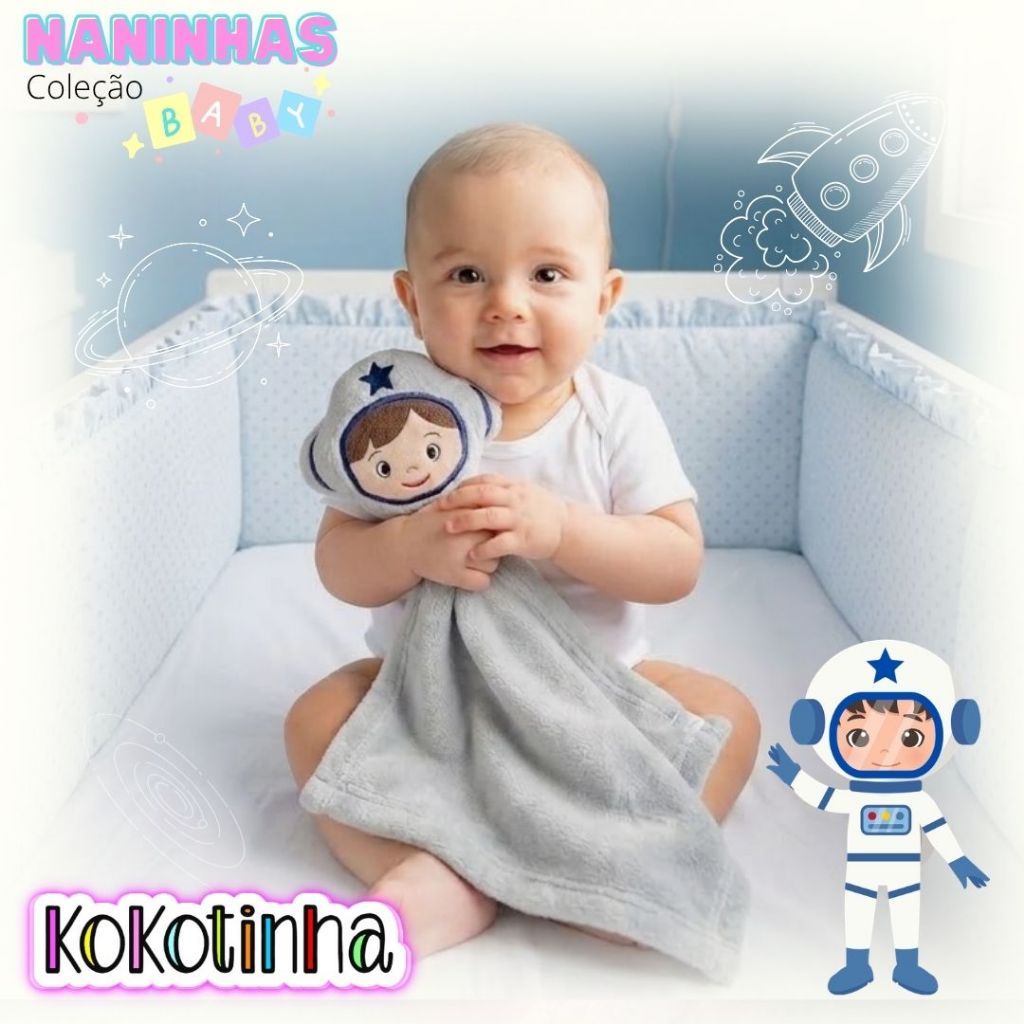 Naninha menino Astronauta star - mantinha menino astronauta com estrela azul