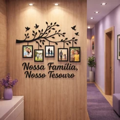 Painel Decoração Porta Foto Quadro Decorativo Nossa Família Nosso Tesouro em MDF Moldura de Fotos 10x15
