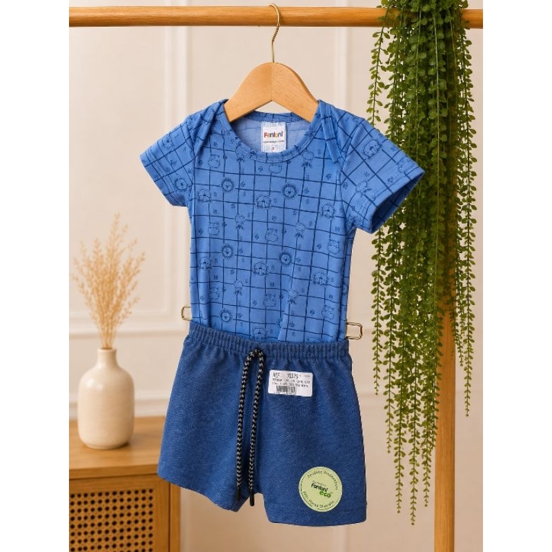 Conjunto body estampado suplemento com algodão com bermuda moletinho