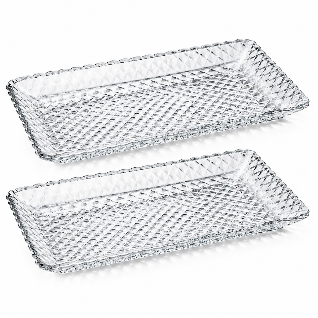Petisqueira | Travessa Cristal Lyor Diamante 25x13cm Bandeja para Queijos Frios Frutas Petiscos Mesa Posta Decoração
