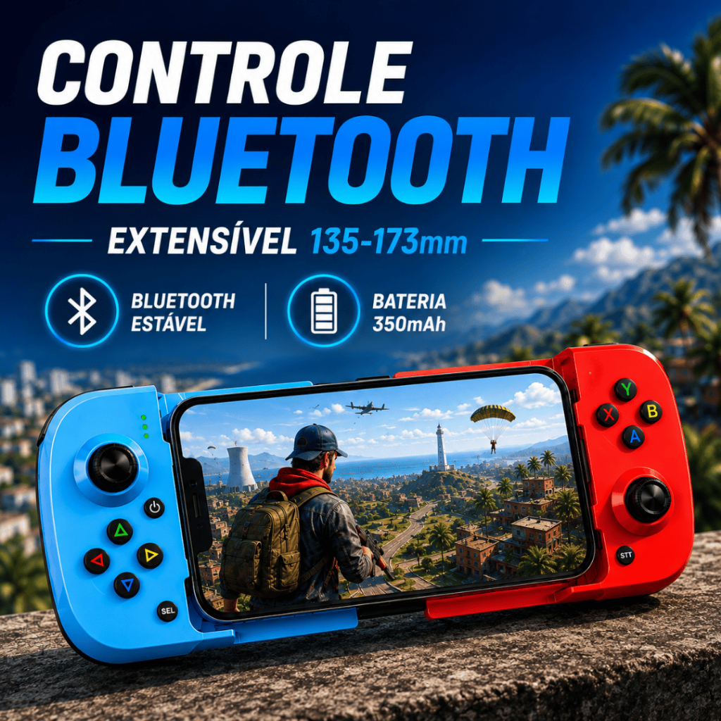 Controle gamepad Bluetooth extensível recarregável para celular