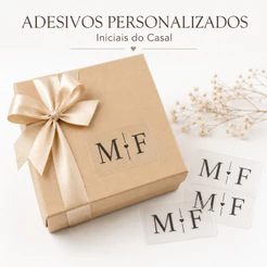 Kit Adesivos Personalizados Transparente Inicial do Casal Para Caixa de Padrinhos Lembrancinhas Elegantes